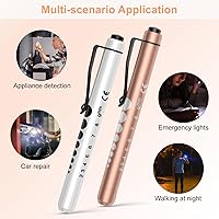 Vista 5 de RISEMART Linternas tipo bolígrafo para enfermeras, paquete de 2 linternas médicas reutilizables con medidor de pupila y regla, linterna LED de luz