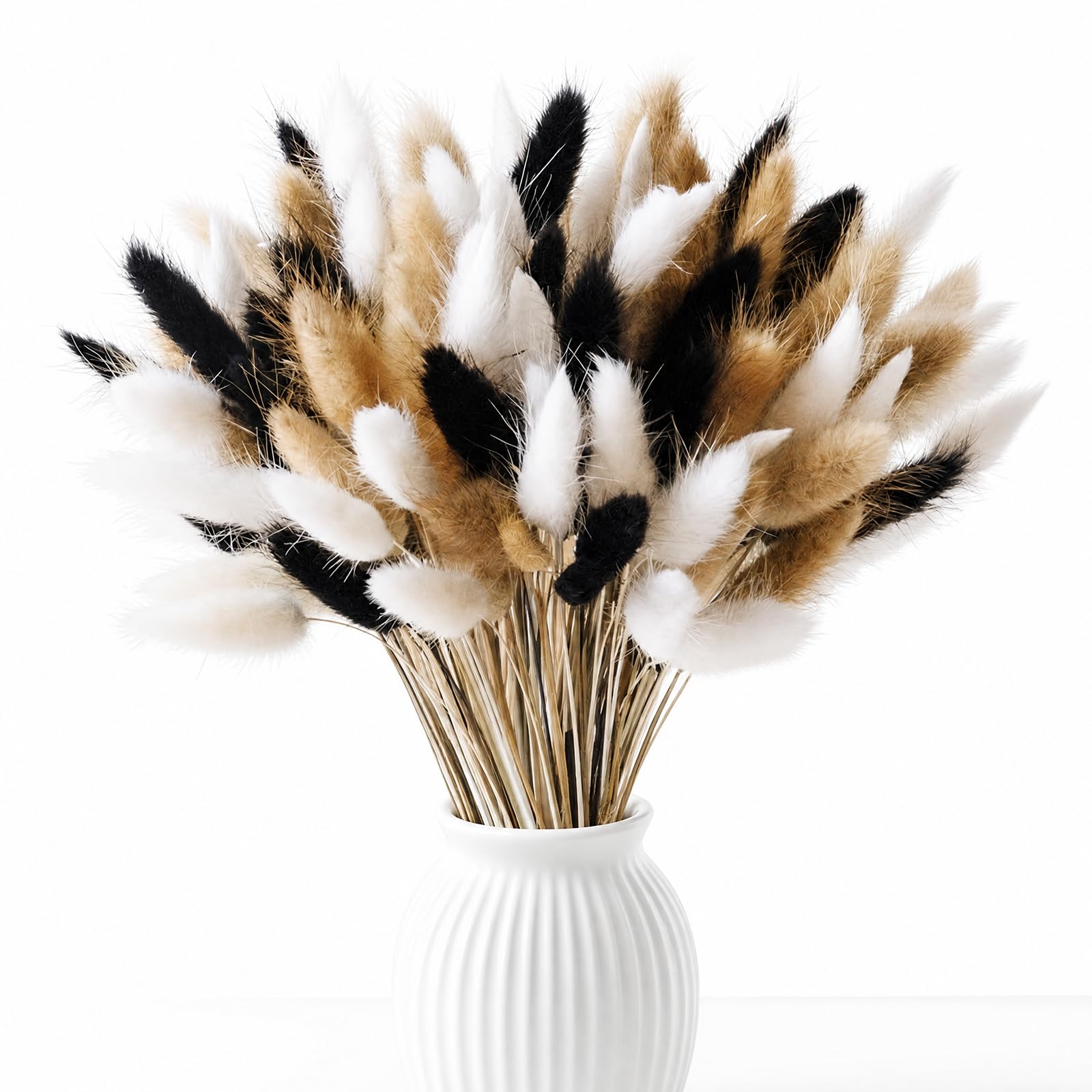 150Pcs Dried Bunny Tails Pampas Grass, 45cm White Black Bouquet