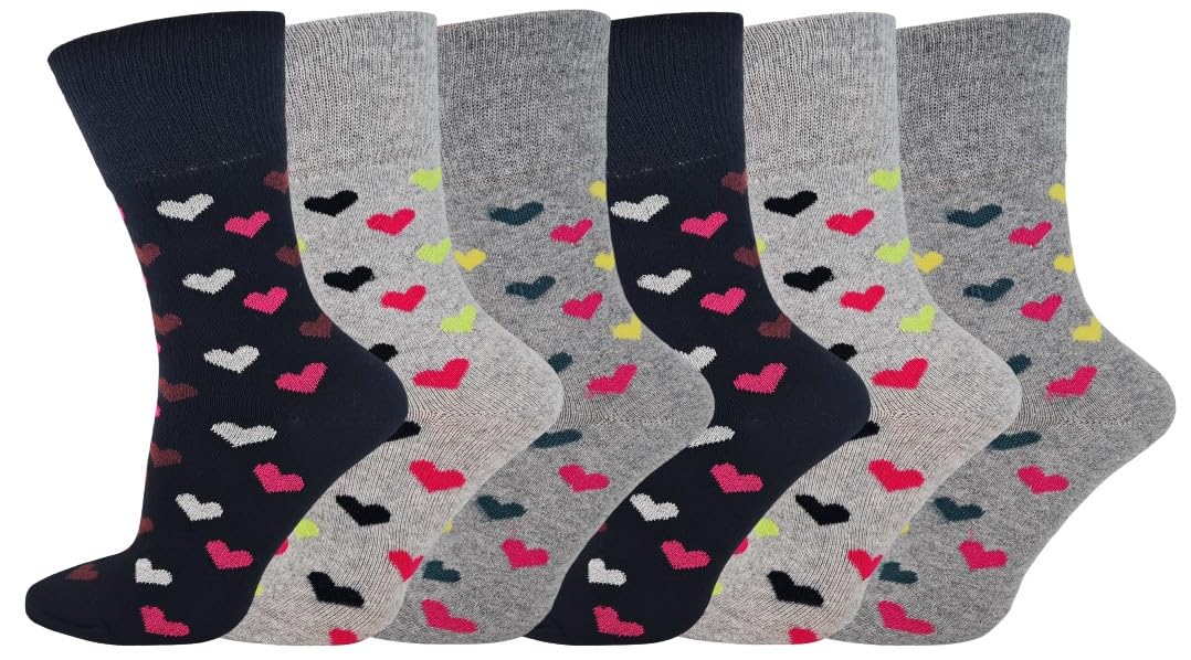 SOCK-TEC Ladies Non Elastic Socks Diabetic Friendly Soft Cotton Wide Loose Top Grip UK Size 4-8 (6 Pairs) (UK, Numeric, 4, 8, Regular, Regular, Option 4)