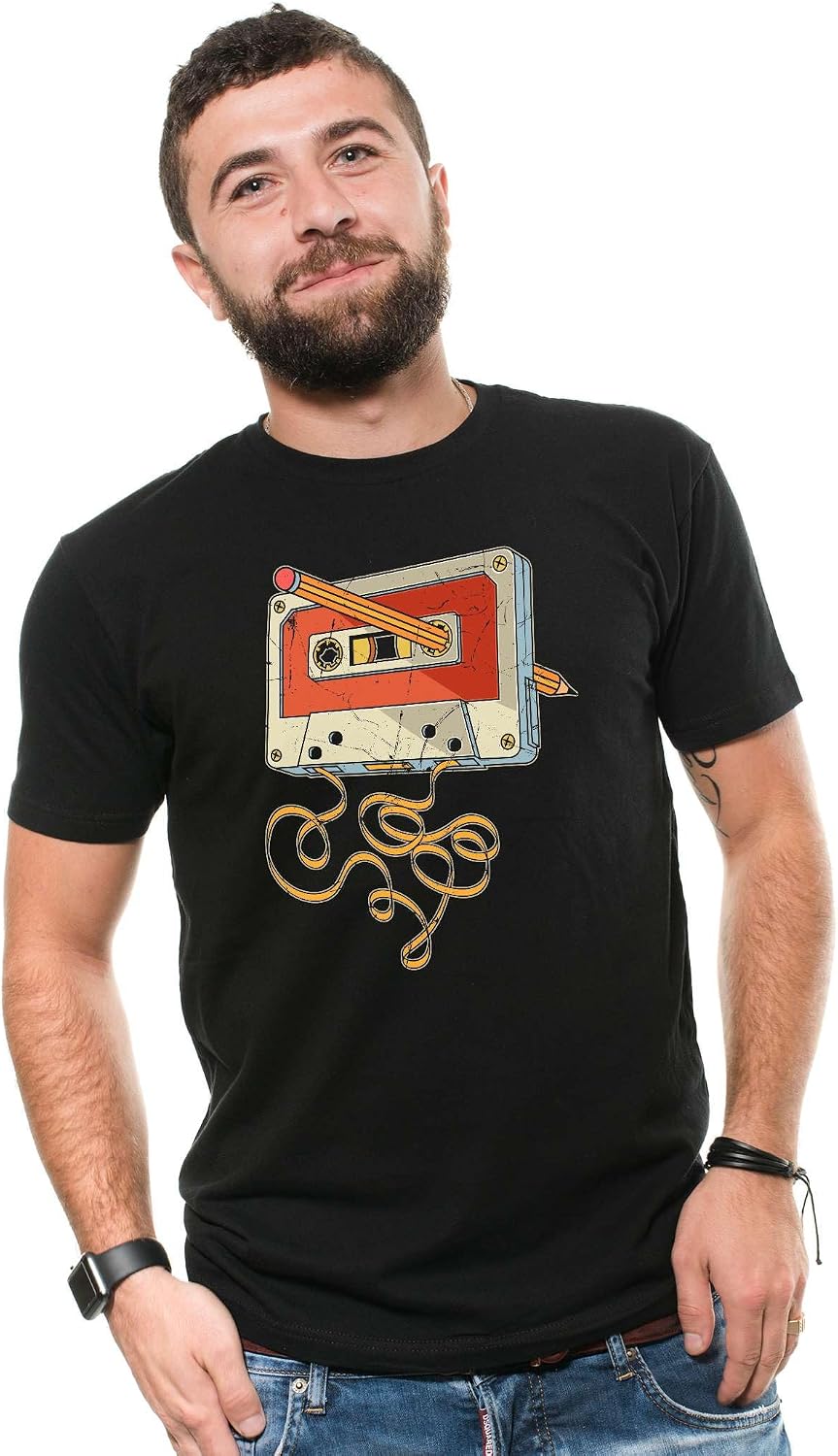 Men's Funny Cassette and Pencil T-Shirt 80s 90s Born millennials tee Shirt image 2