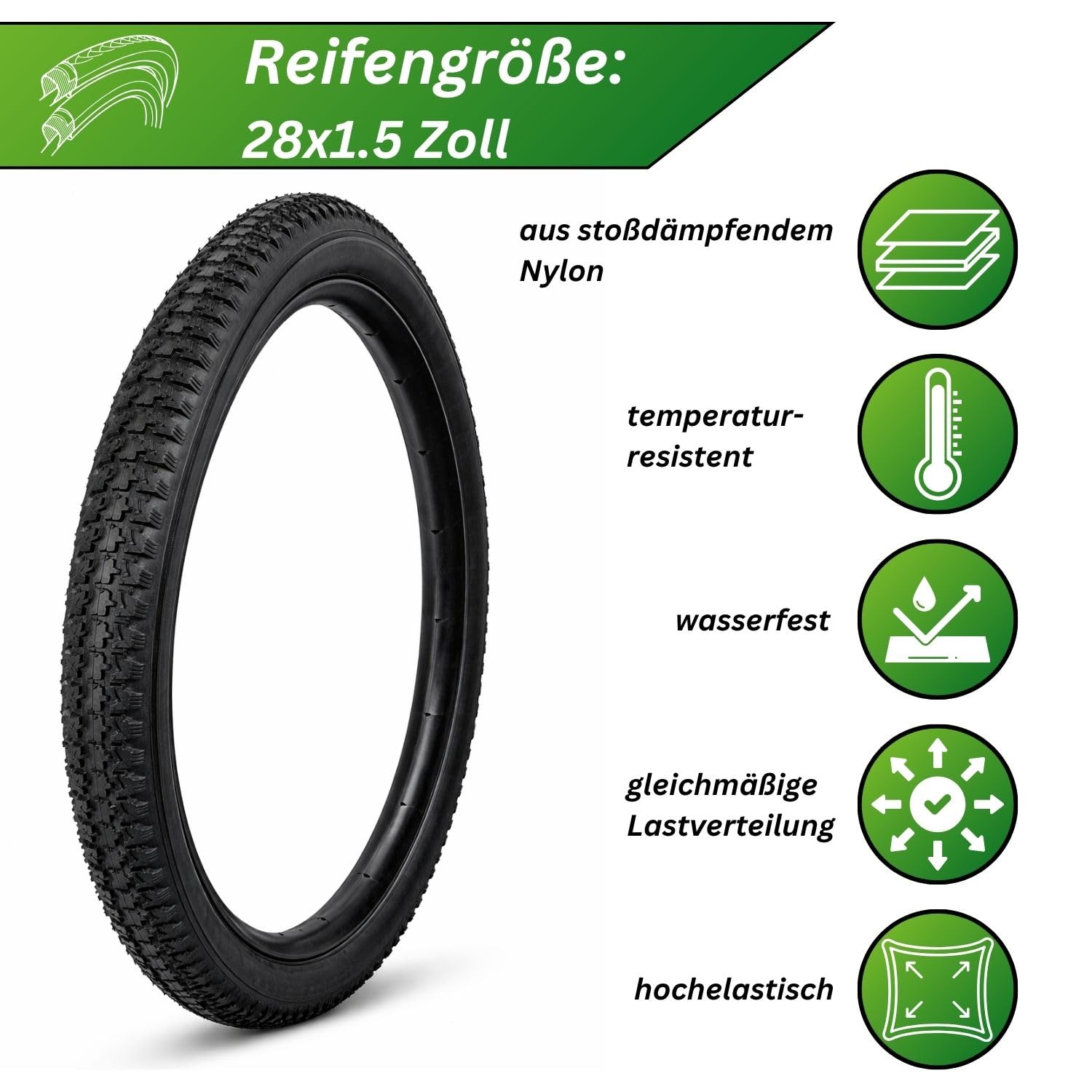 1x Fahrradreifen Kenda K141 schwarz Fahrradmantel Reifen Fahrrad 28 Zoll 28x1.50 (40-635) Drahtreifen inkl. Schlauch