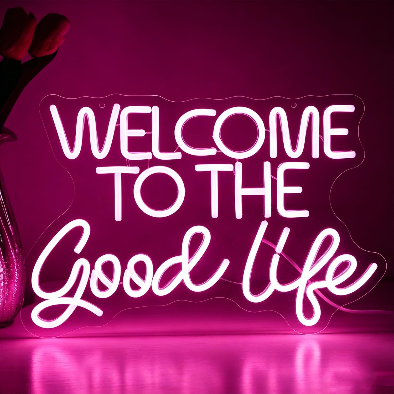 Welcome To The Good Life Neon Sign LED Neon Letter Sign Light Up for Wall Decor, Dimmable USB Powered Neon Light for Room Decoration Home Game Room Bar Party Decor 16.5”x11.02” — image 1