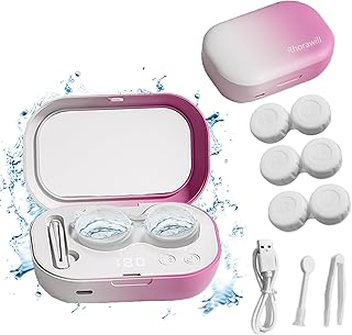 Contact Lens Cleaner, Ultrasonic Contact Lens Cleaning Machine with USB Charger LED Timer Display for Soft Lens, Colored Contact Lens, Hard Lens, RGP Lens, and OK Lens (Pink)