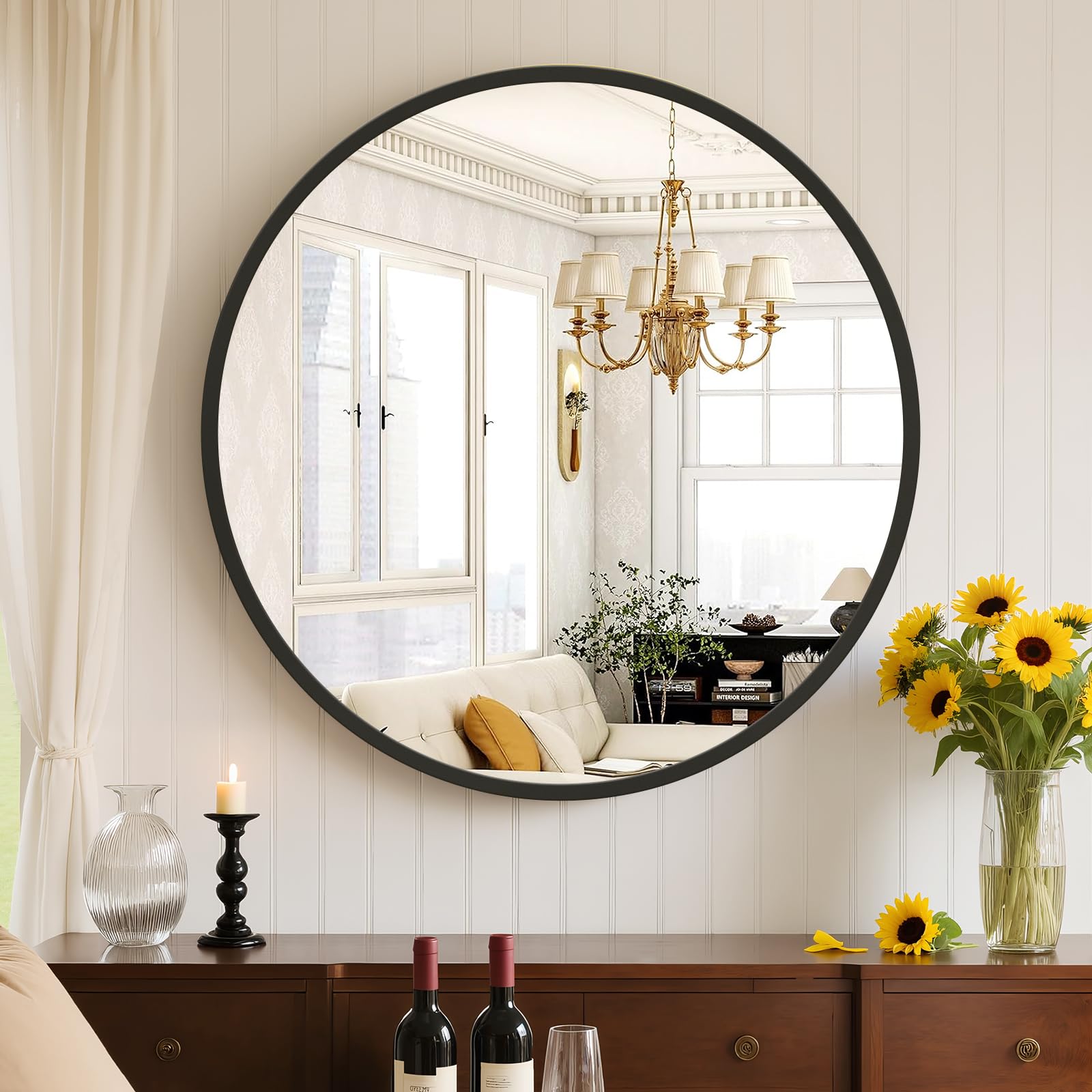 Sweetcrispy 20 Inch Round Wall Mirror, Bathroom Mirror for Over Sink