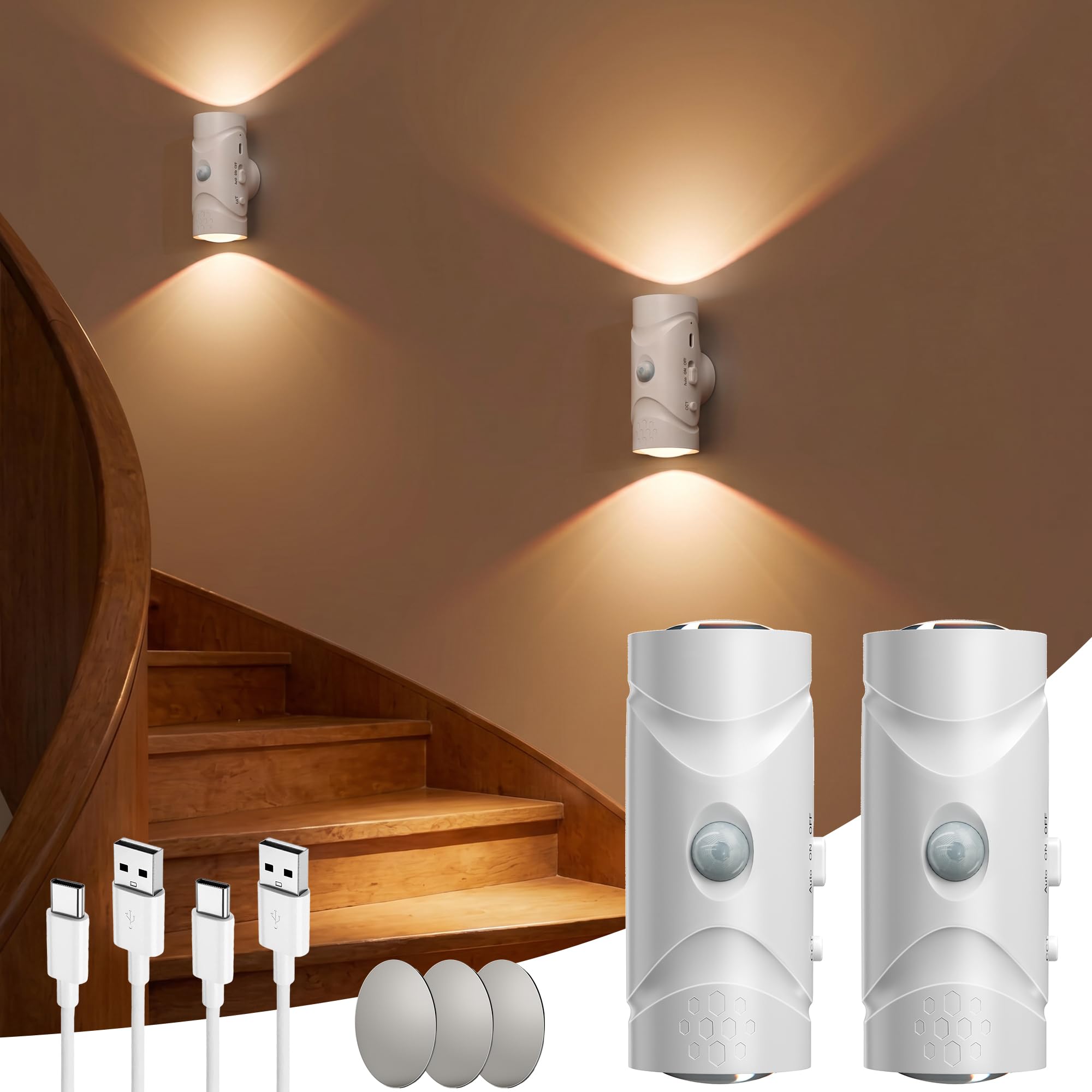 Luce notturna intelligente a LED con sensore di movimento, luce notturna a LED con sensore di movimento, per camera da letto, corridoio, interno/esterno, 2 pezzi