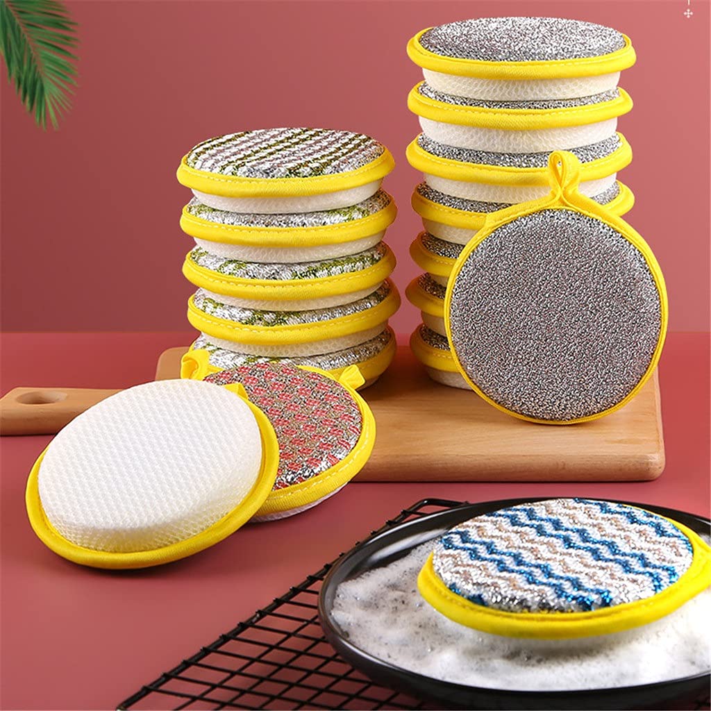 Bloque de Esponja para Lavar Platos Cocina Antiadherente Cepillo de Aceite Olla Paño para Platos domésticos Limpieza de Doble Cara Estropajo de algodón 20 Piezas (D_)