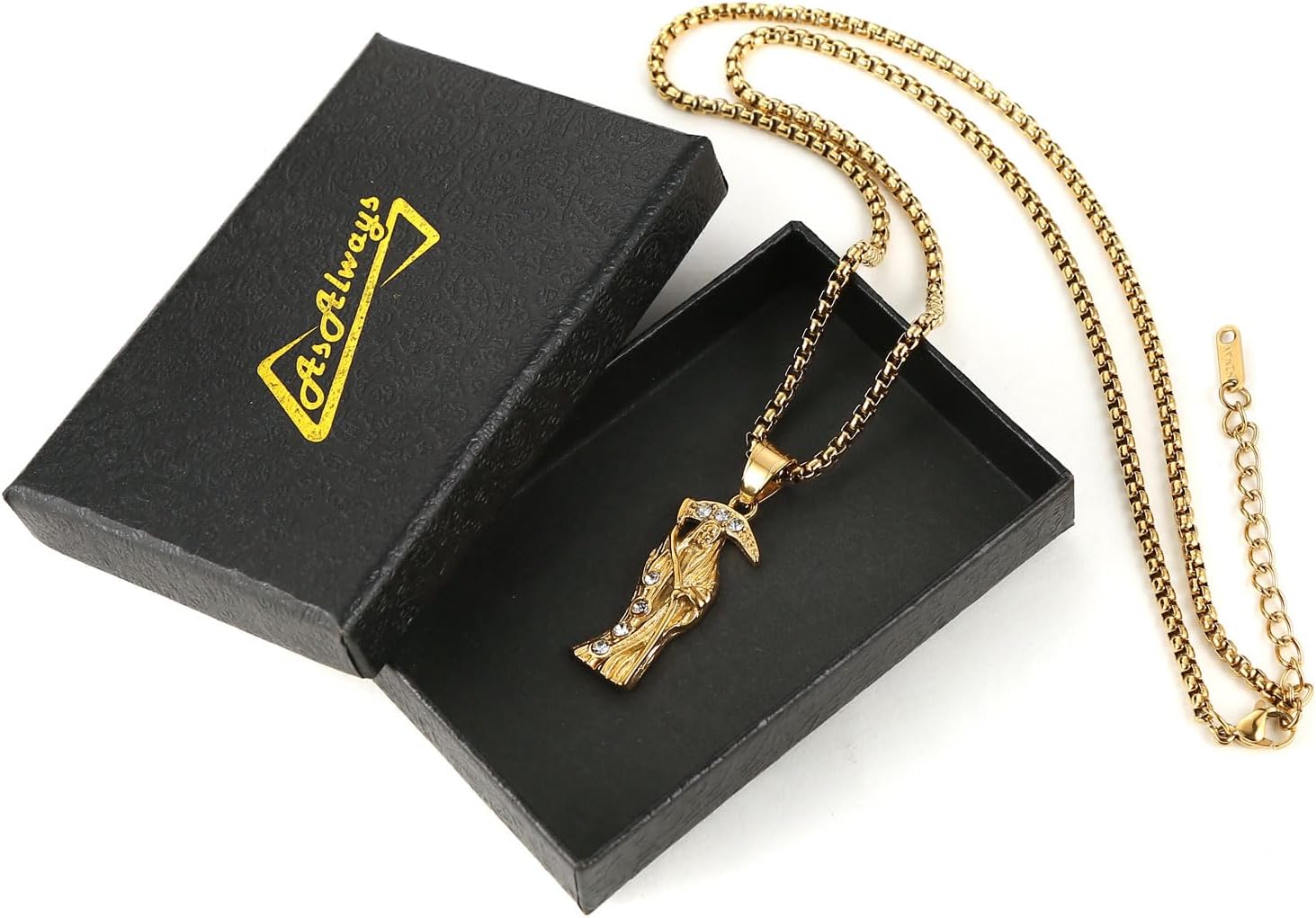 AsAlways Santa Muerte Necklace for Men Stainless Steel Gothic Grim Reaper Saint Death Sickle Skull Pendant Necklace Jewelry Gift - Image 6