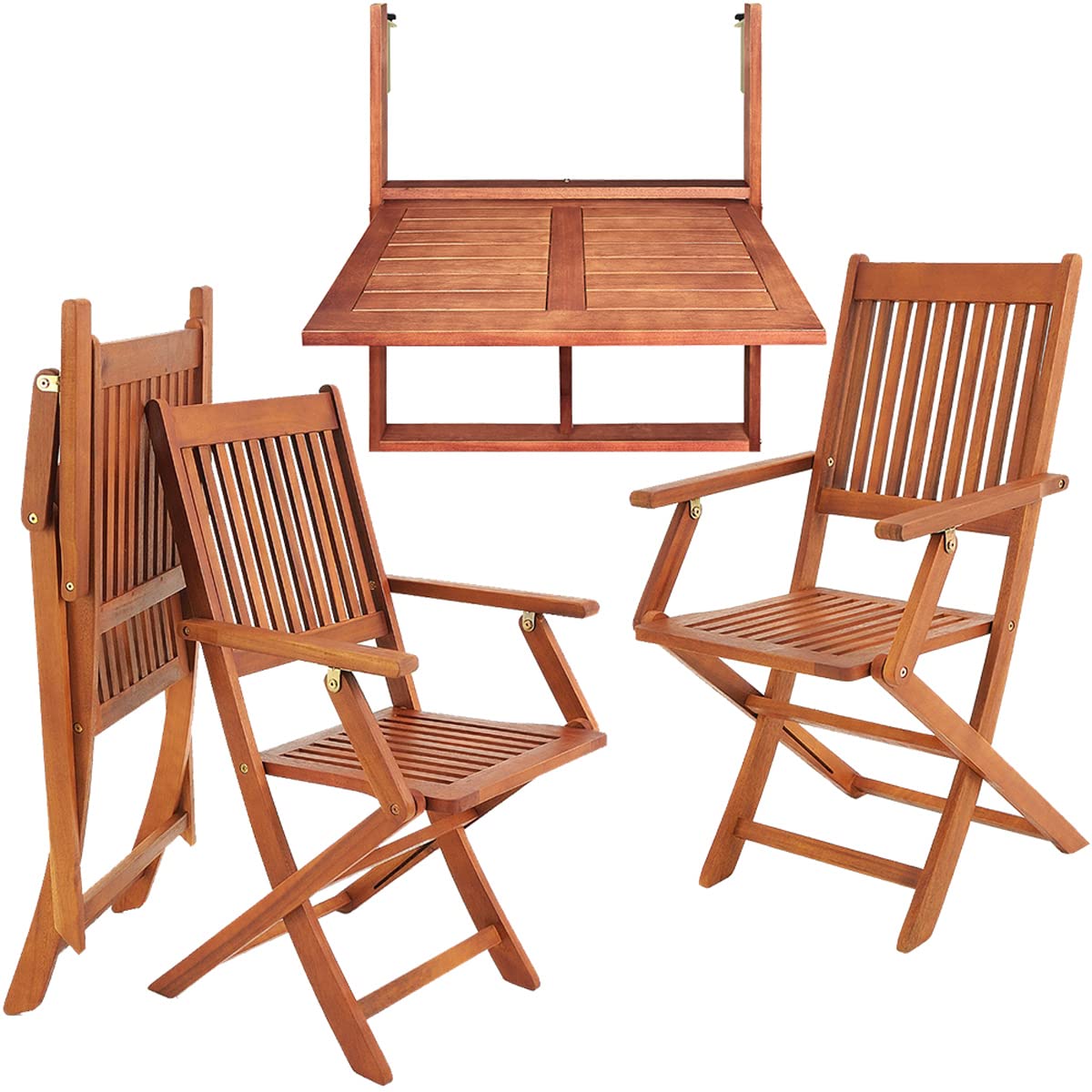 Casaria® Balkonmöbel Set 2 Personen Holz FSC®-Zertifiziert Wetterfest 3-TLG Klappbar 160kg Belastbarkeit Akazie Balkon Garten Möbel Terrassenmöbel