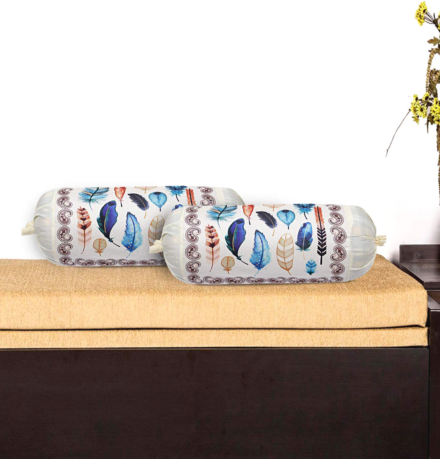 Kuber Industries Wings Design Cotton 2 Pieces Bolster Cover Set (Cream) (KUBMART03000)