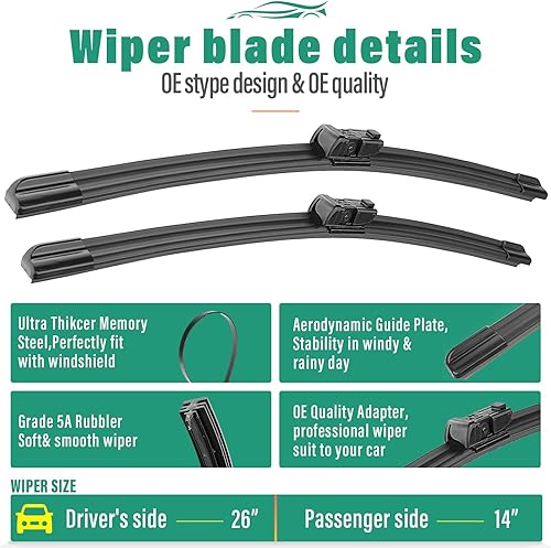 Vista 219 de 26" 20" 16" Windshield Wiper Blades Replacement for Dodge Grand Caravan 2008-2020 / Chrysler Town & Country 2008-2016 Premium All Weather Front Rear