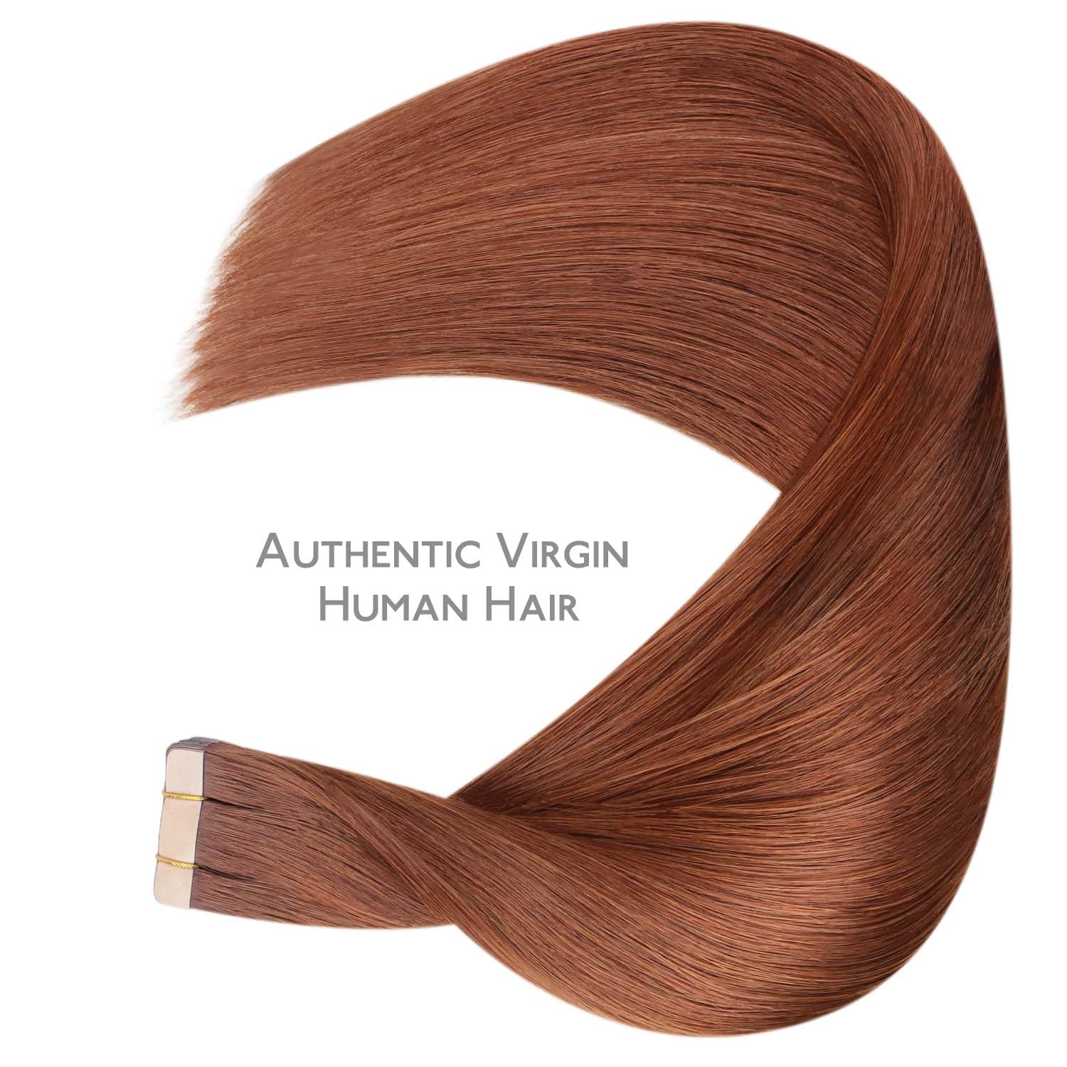 WENNALIFE Tape in Hair Extensions Human Hair, 20pcs 50g 14 inch Cinnamon Copper Remy Hair Extensions Straight Human Hair Tape in Extensions Skin Weft Tape Extensions Human Hair