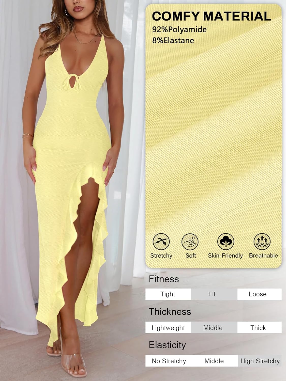 Women's Sexy Wedding Guest Dress Mesh Halter High Slit Ruffle Maxi Dress Formal Cocktail Dresses for Women - Image 5