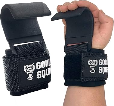 Amazon Gorilla Squad ウエイトリフティングフック トレーニングフック スチールフック 握力補助 左右セット ブラック Gorilla Squad リストストラップ リストラップ