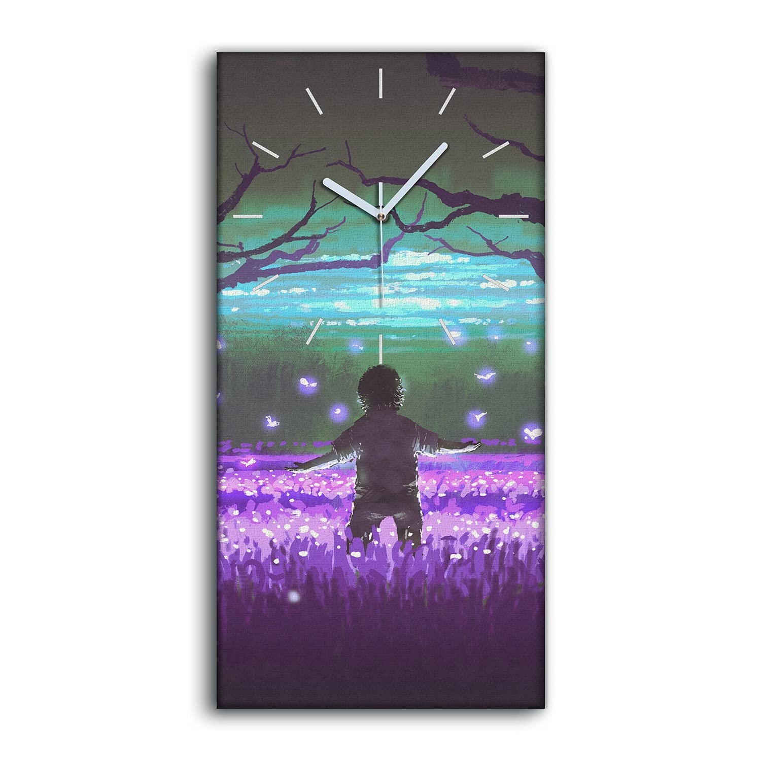 Horloge sur Toile 30x60cm Forêt de Nuit Silencieuse Coloray