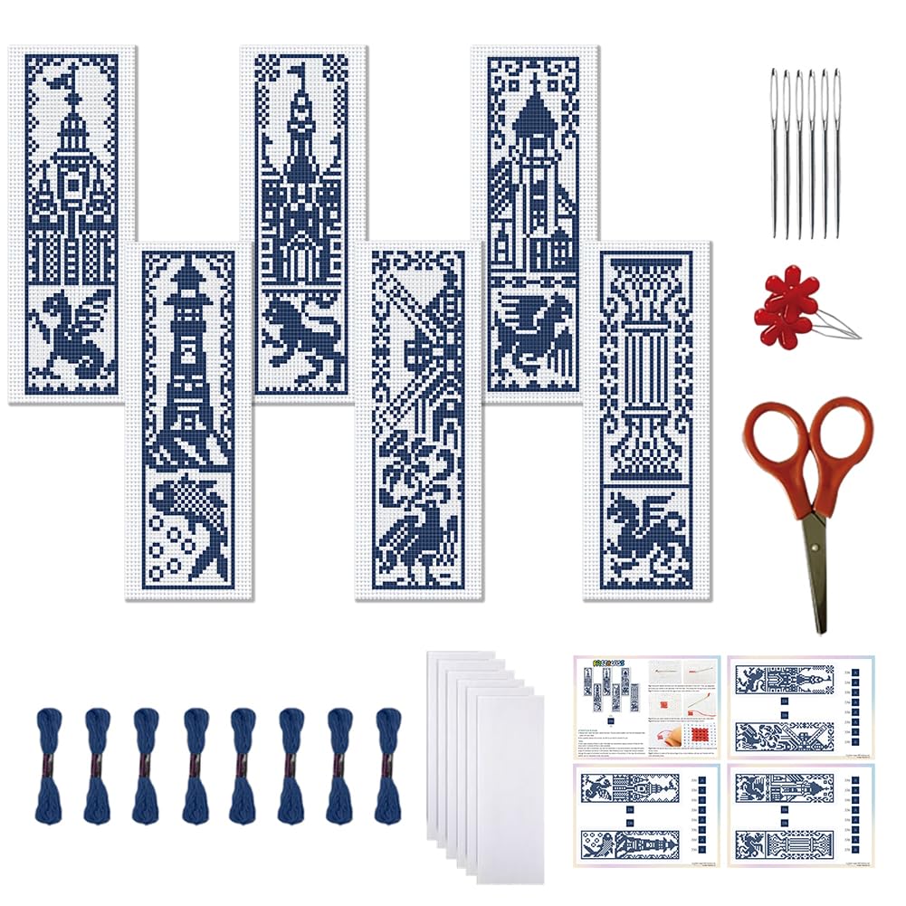 Kit De 6 Marque-pages Au Point De Croix FREEBLOSS - Motifs Roses - 11CT - Complet Pour Débutants