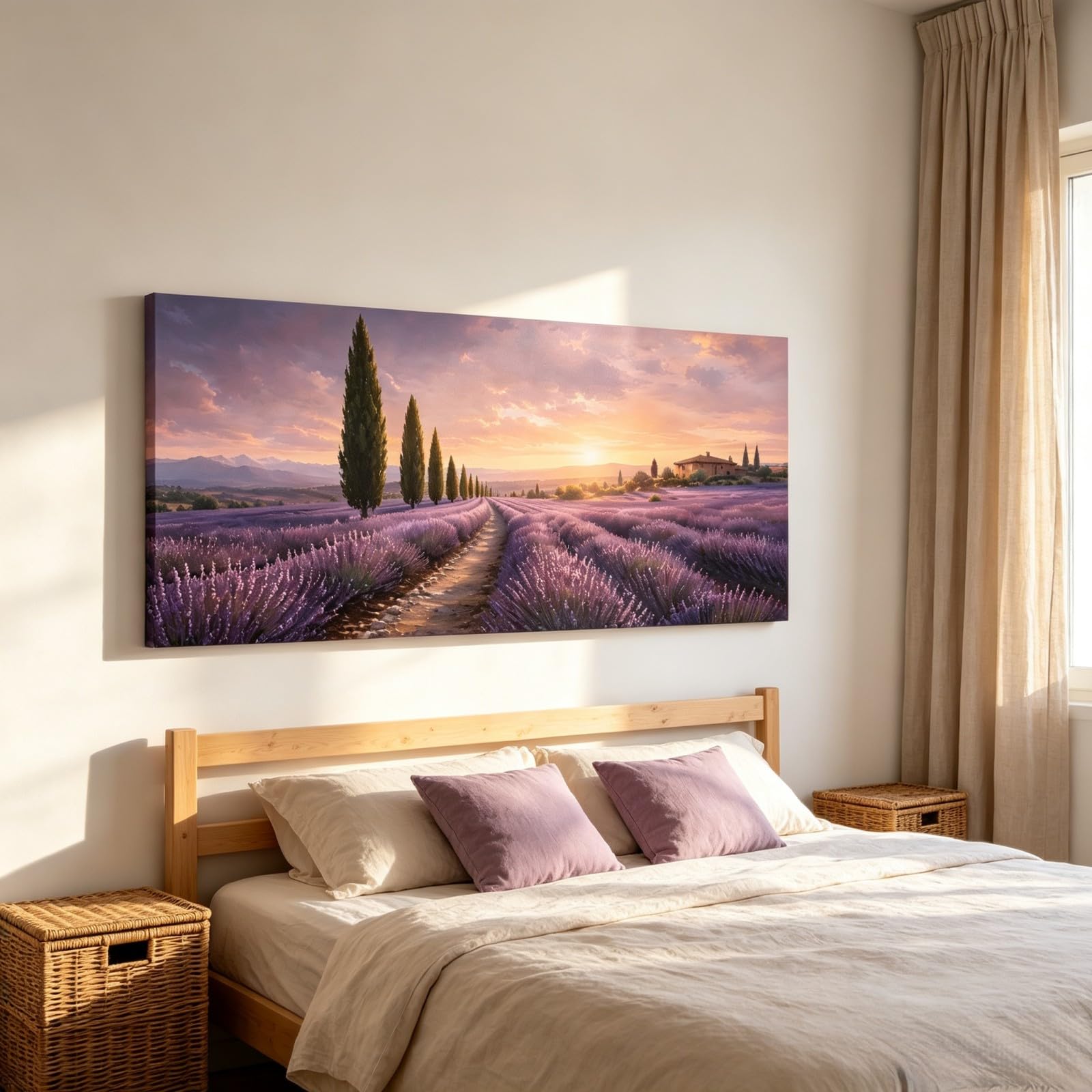 RGsixiot Cuadro en Lienzo Realista Horizontal Campo Lavanda al Atardecer