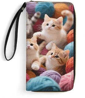 Cute Kittens PU Leather Stylish Wallet | Lightweight Card Holder with Multi‑Layered Inner Pockets, Zipper And Wrist Strap for Travel, Shopping and Gift‑Giving