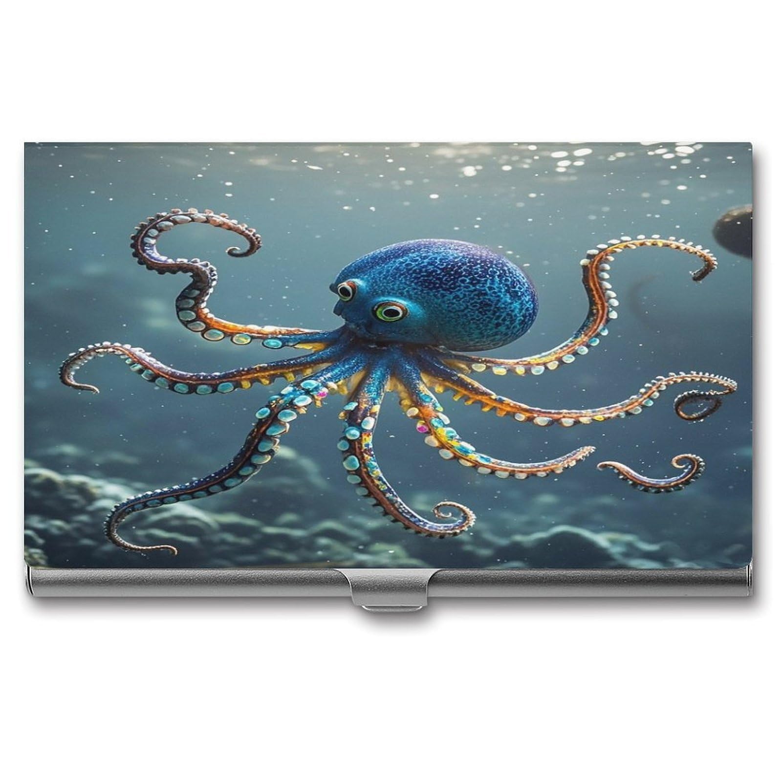 FekiLoot Octopus Business Card Holder for Men & Women Professional Stainless Steel Business Card Case Large Capacity Slim Purse Name Cards Holders Buckle Style Shut