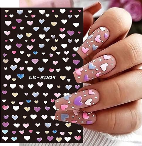 Miniatura 5 de Vezocim Calcomanías de arte de uñas de flores, holográficas 5D en relieve de flores en relieve de corazón, calcomanías autoadhesivas para uñas,