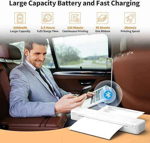 Miniatura 2 de Itari Impresora portátil, impresora inalámbrica Bluetooth P831 con papel de impresora A4, 200 hojas, impresora compacta para teléfono para el hogar,