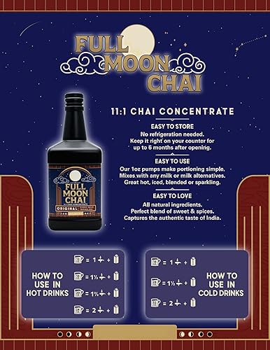 Miniatura 5 de Maya Tea Full Moon Chai Concentrado Original Classic Indian Inspired Azúcar de caña orgánico sabores naturales 64 onzas con bomba blanca