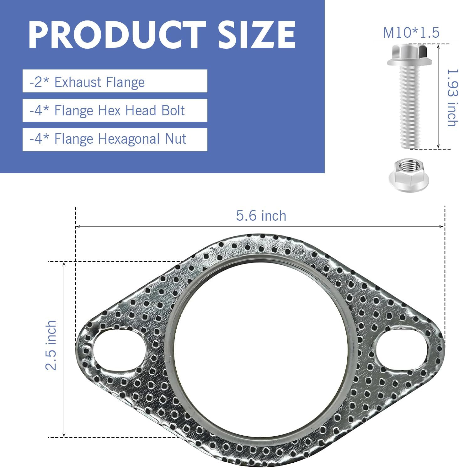 2Pcs 2.5 Inch Auto Exhaust Seal Gasket, Two Hole Seal Muffler Turbo/Manifold/Lower Pipe Flange Interface Gasket, Replacement Tuning Accessories, Universal Fit for Most Cars (Silver)