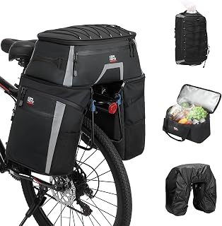 KEMIMOTO Bicycle Panniers Combo 4-in-1, Bike Saddle Cooler Bag with Waterproof Rain Cover, 47L Removable Insulated Cycling Rear Luggage for Warm or Cold Items for Traveling Camping Shopping Commuting