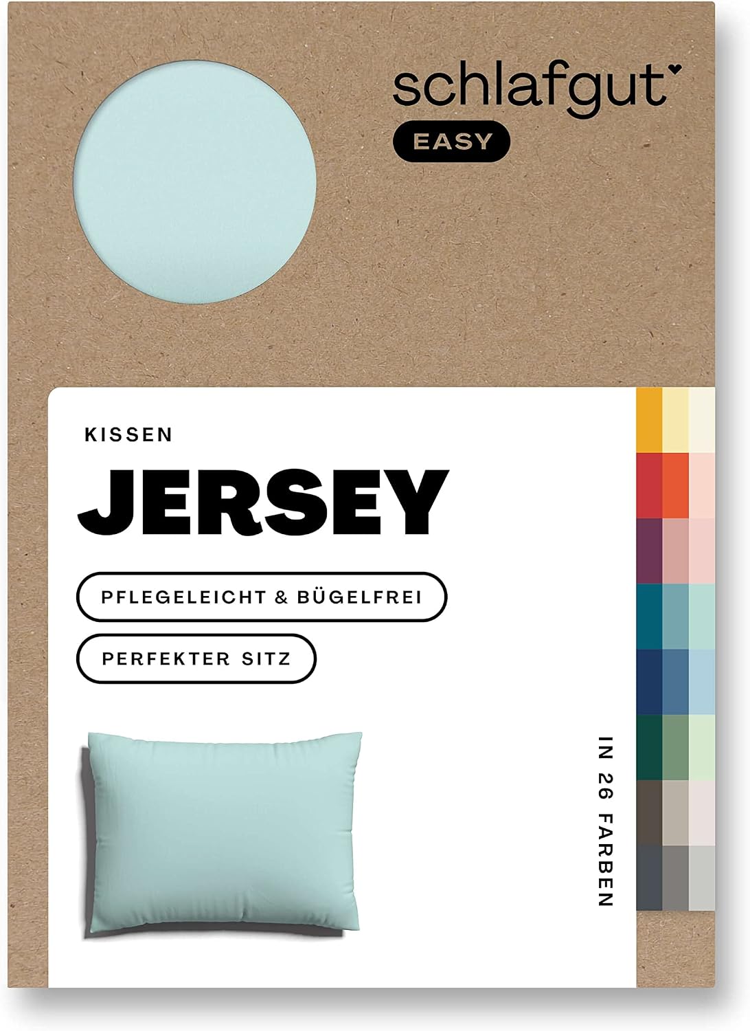 schlafgut Easy Mako Jersey Cushion Cover 70 x 90 cm Petrol Light Light Turquoise 100% Cotton Pillowcase Non-Iron with Tone-on-tone Zip Made in Green by Oeko-Tex