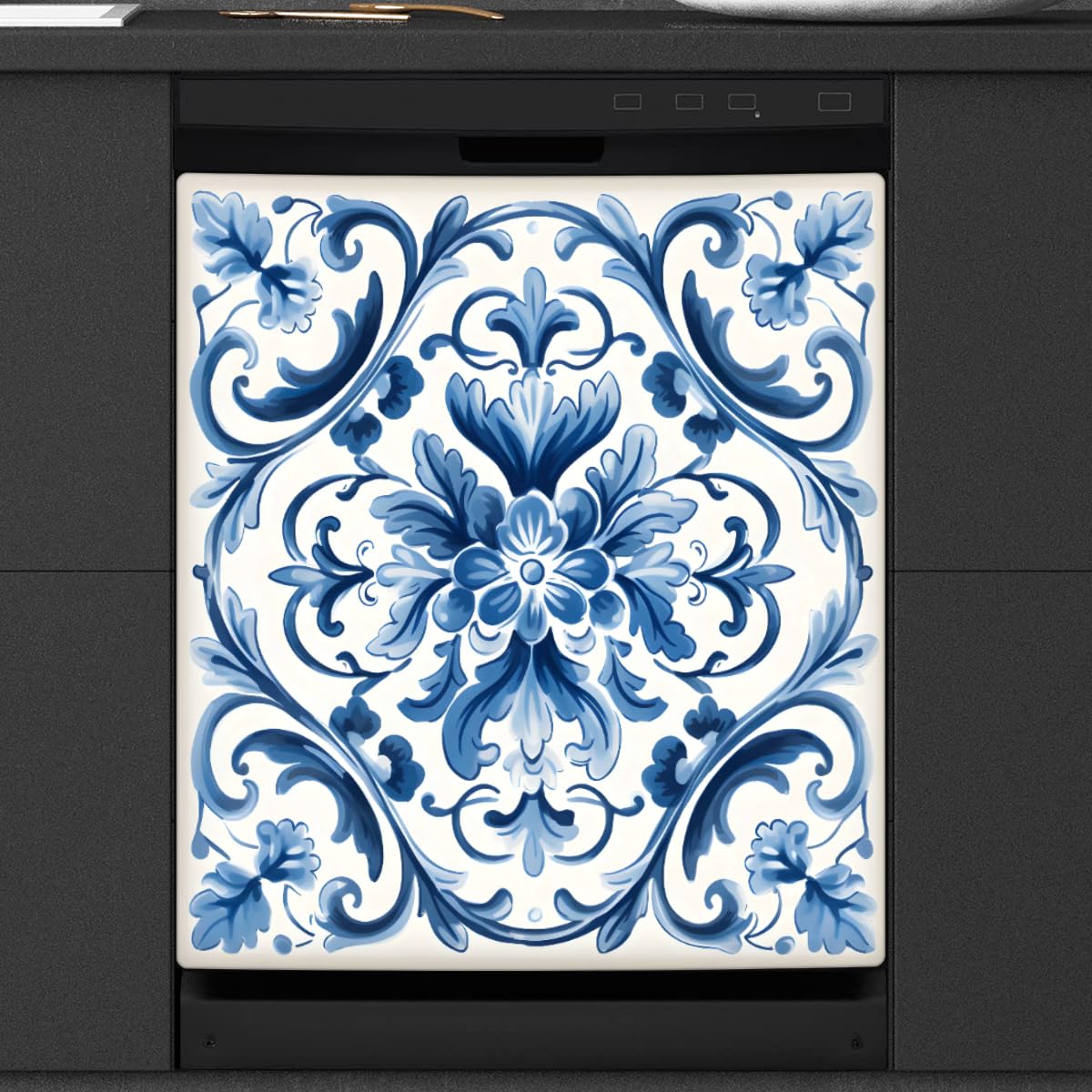 Dishwasher Magnet Cover Blue Flower Paisley Reusable Dishwasher Magnetic Cover Sticker Decorative Dish Washer Door Cover Panel for Home Kitcen Appliance