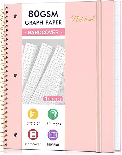 Miniatura 13 de Cuaderno de papel cuadriculado, 1 materia, papel de cuadrícula gruesa de 80 g/m², cuaderno de 8" x 10-1/2", cuadernos de espiral de tapa dura para