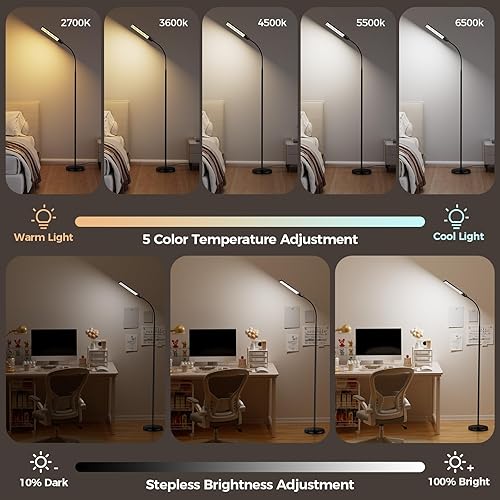 Miniatura 3 de Lámpara de pie LED para sala de estar, lámparas de lectura brillantes para oficina, temperatura y brillo de colores ajustables, lámpara de pie de