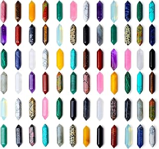 ZHIYUXI 72 Pcs Healing Crystals Wand Bulk Crystals and Stones Gemstones Amethyst Rose Quartz Clear Quartz Hexagonal Pointed Crystal Set Reiki Energy Balancing Meditation DIY Decor Gifts