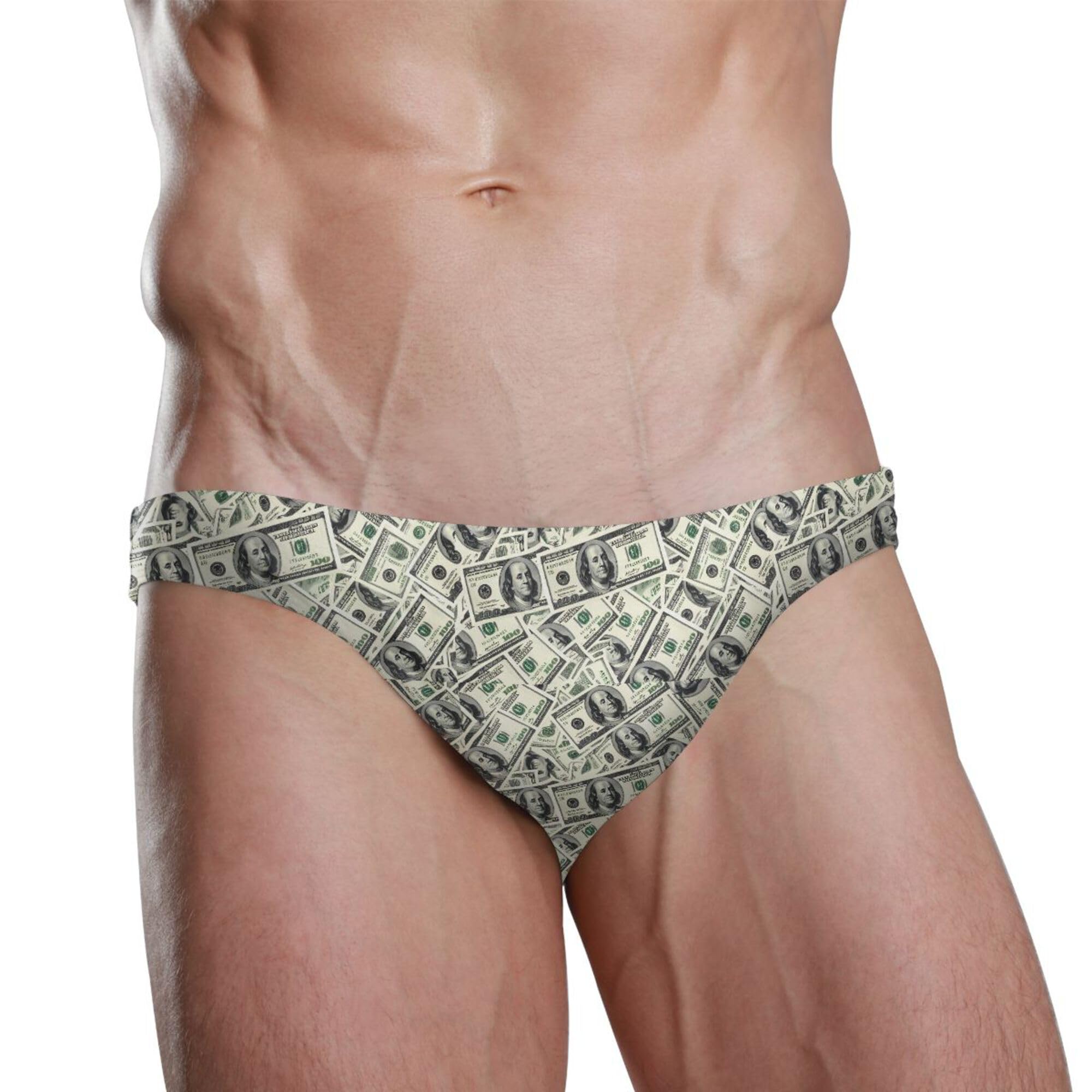 Paper Money Hundred Dollar Bills Swim Briefs for Men Swimsuit Bikini Swimwear S B0405097
