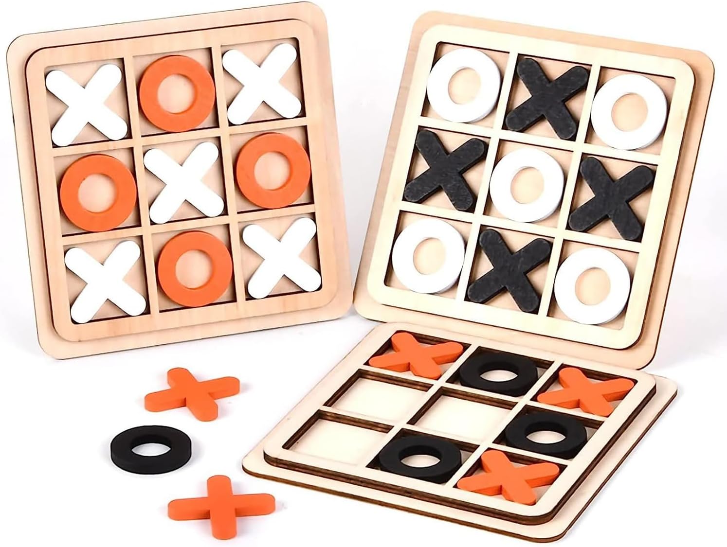 – X spring Tic Tac Toe Game for Kids, 3 PCS Classic Wooden Checkerboard Educational Family Game Toys Set, XO Indoor Party Table Game, Portable Casual Tabletop Puzzle Game for Adults and Kids