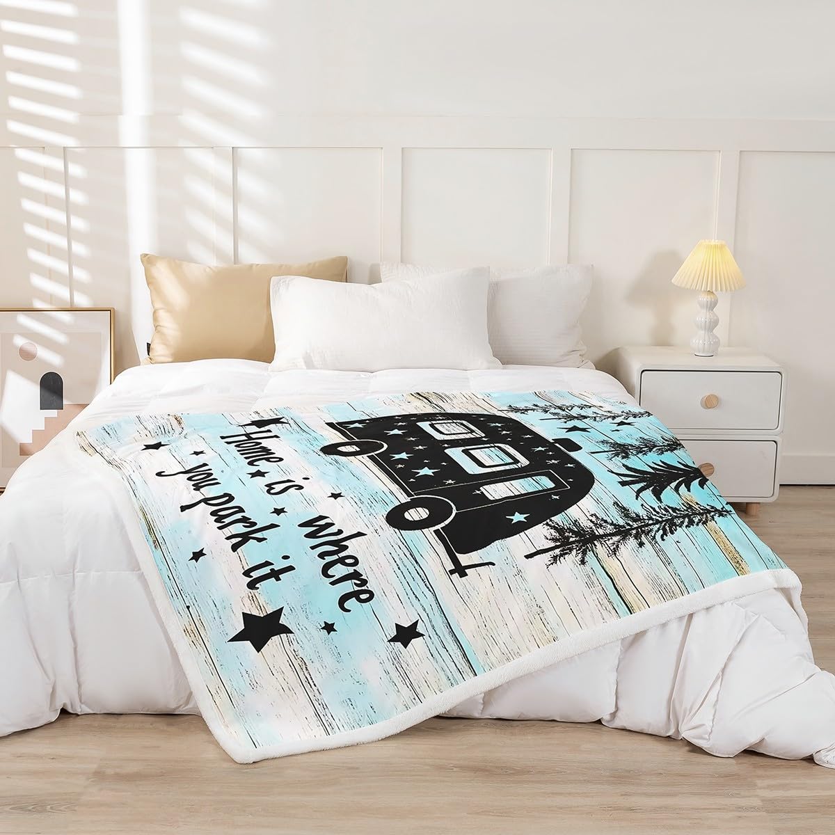 Camper Plush Fleece Throw Blanket for Camping, Travel, Bed, Sofa, Couch - Twin 60