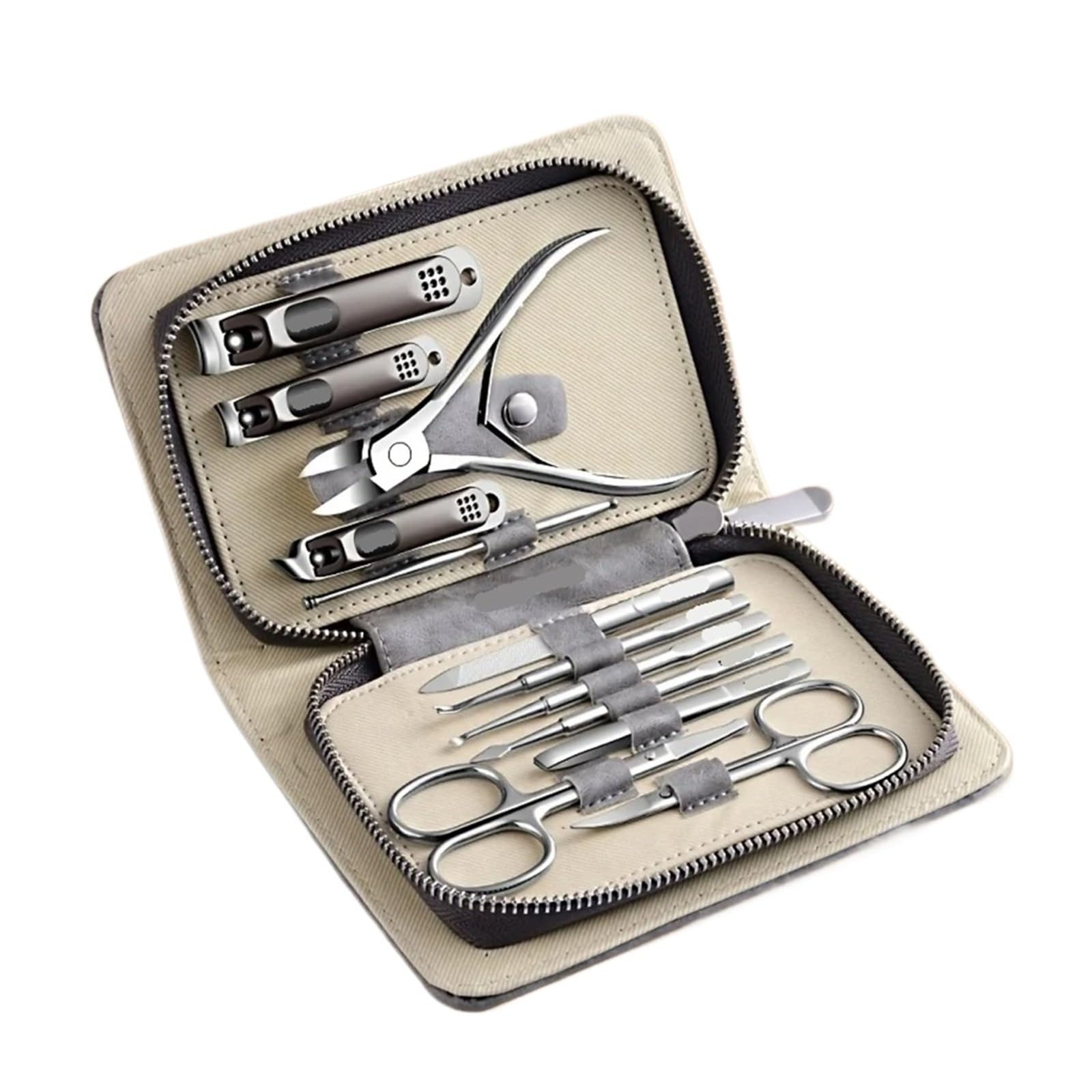 12 piezas con estuche de cuero Incluye cortaúñas Set manicura(Gray 12 Pcs set)