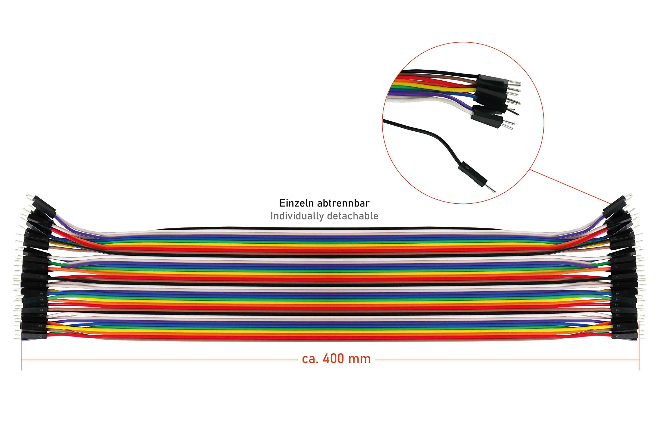 Kabelmeister - Cavo jumper Wire/Bridge - Maschio a maschio - 40 cm - 40 pin separabili per Arduino, Raspberry Pi, Banana Pi, Breadboad, scheda ecc.