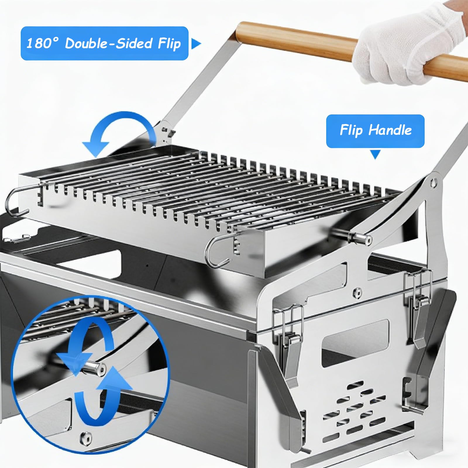 Grill WęGlowy,Grill WęGlowy BBQ,Obrotowy O 360°,Z RęCznym Mechanizmem Obracania,Ruszt Ze Stali Nierdzewnej,Regulowana Taca,Idealny Na Kemping,Piknik Oraz PrzyjęCia W Ogrodzie I Tarasie(39.5*28*39cm,St