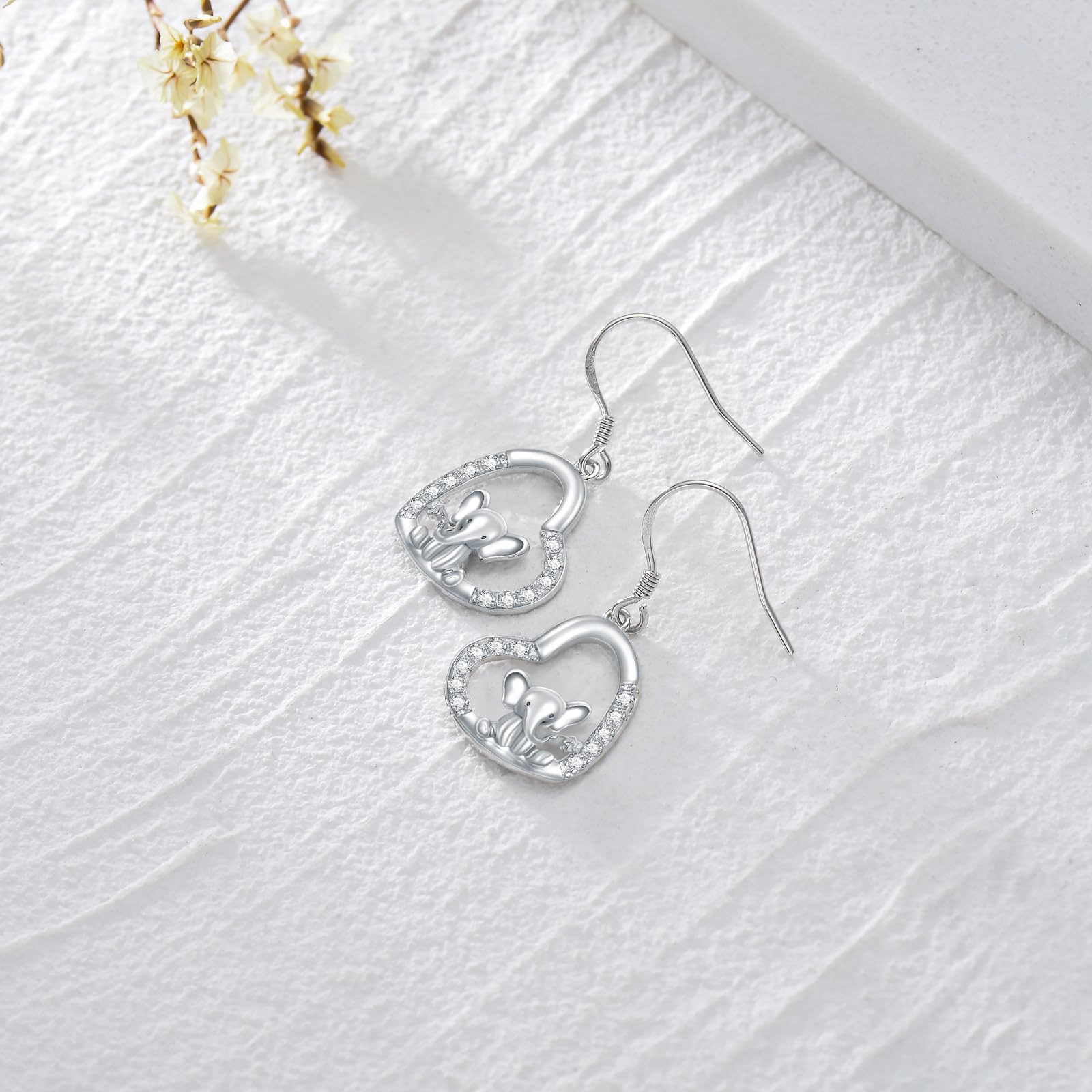 ROMANTICWORK Pendientes de aro colgantes de plata de ley 925 con diseño de conejo/gato/mapache/lobo/abejas para mujeres y niñas