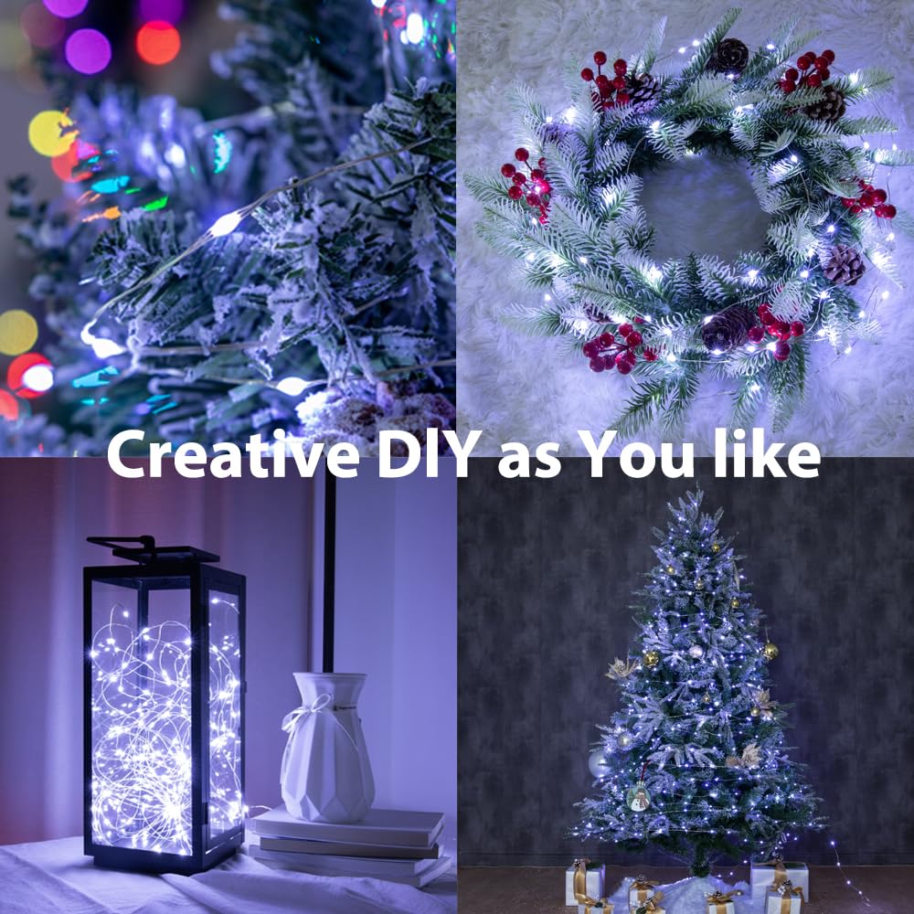 160M Lichterkette 1600 LED Kaltweiß, Silberdraht, Fernbedienung, Innen- und Außenbereich, Stecker-Lichterkette für Schlafzimmer, Wohnzimmer, Terrasse, Veranda, Garten, Weihnachtsbaum