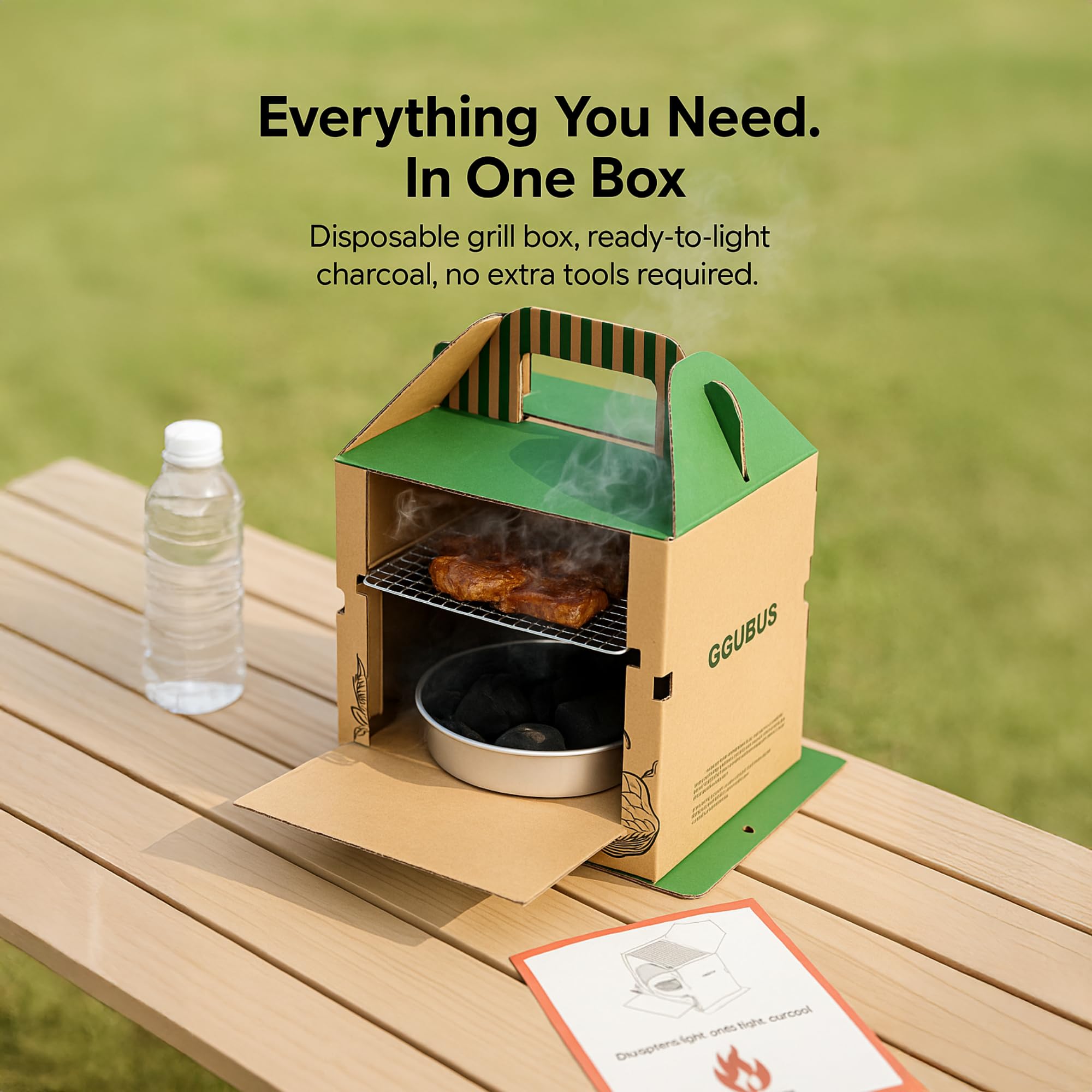 GGUBUS Grill House - Parrilla desechable todo en uno, ahumador portátil y caja de asar carbón, fácil de encender, papel apto para alimentos, 90 minutos de vida del carbón, campamento al aire libre 7