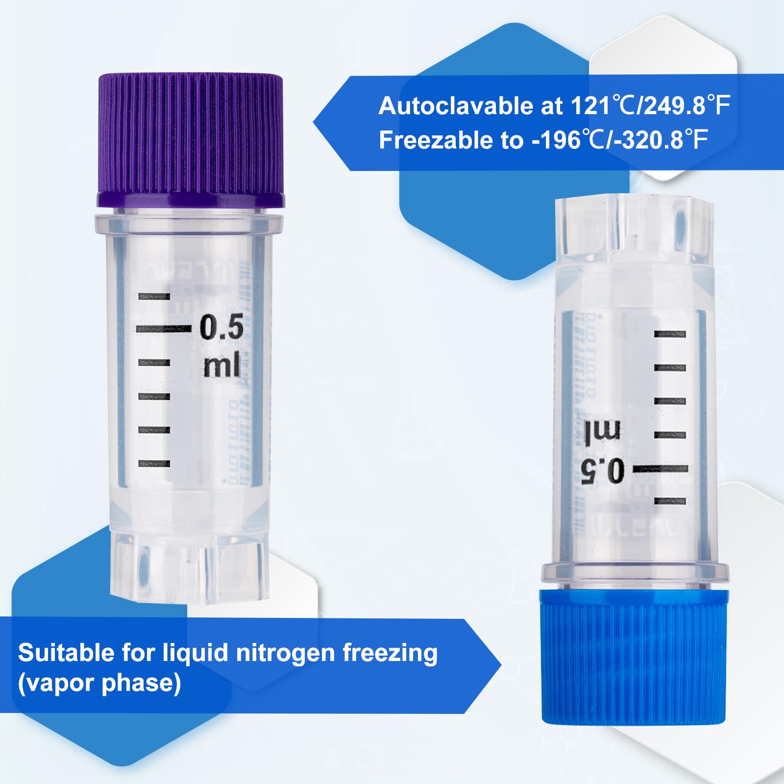 1000 Stück Kunststoff Kryoröhrchen, Probenröhrchen Kunststoff 0.5ml, Gefrierröhrchen mit Barcode und Schraubverschluss für Labor Chemie Experimente (1000)