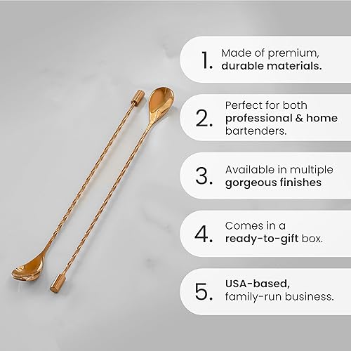 Miniatura 10 de A Bar Above Juego de cucharas de bar  Cucharas mezcladoras de bebidas para mezclar vidrio o coctelera  Juego de agitadores de cóctel de acero