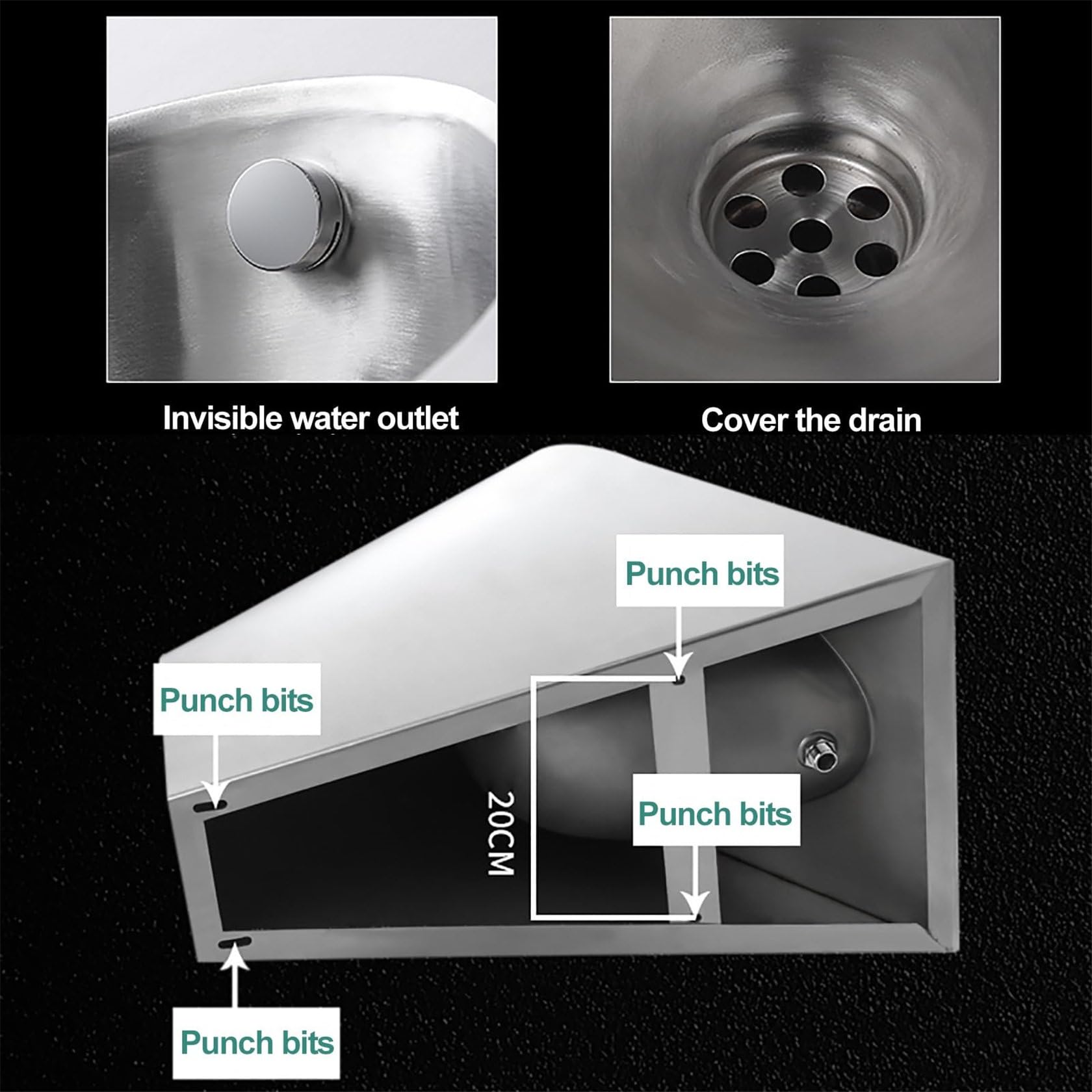 Orinal de pared de acero inoxidable para hombres, inodoro higiénico comercial a prueba de salpicaduras, activado por sensor para baños públicos, duradero y fácil de limpiar.