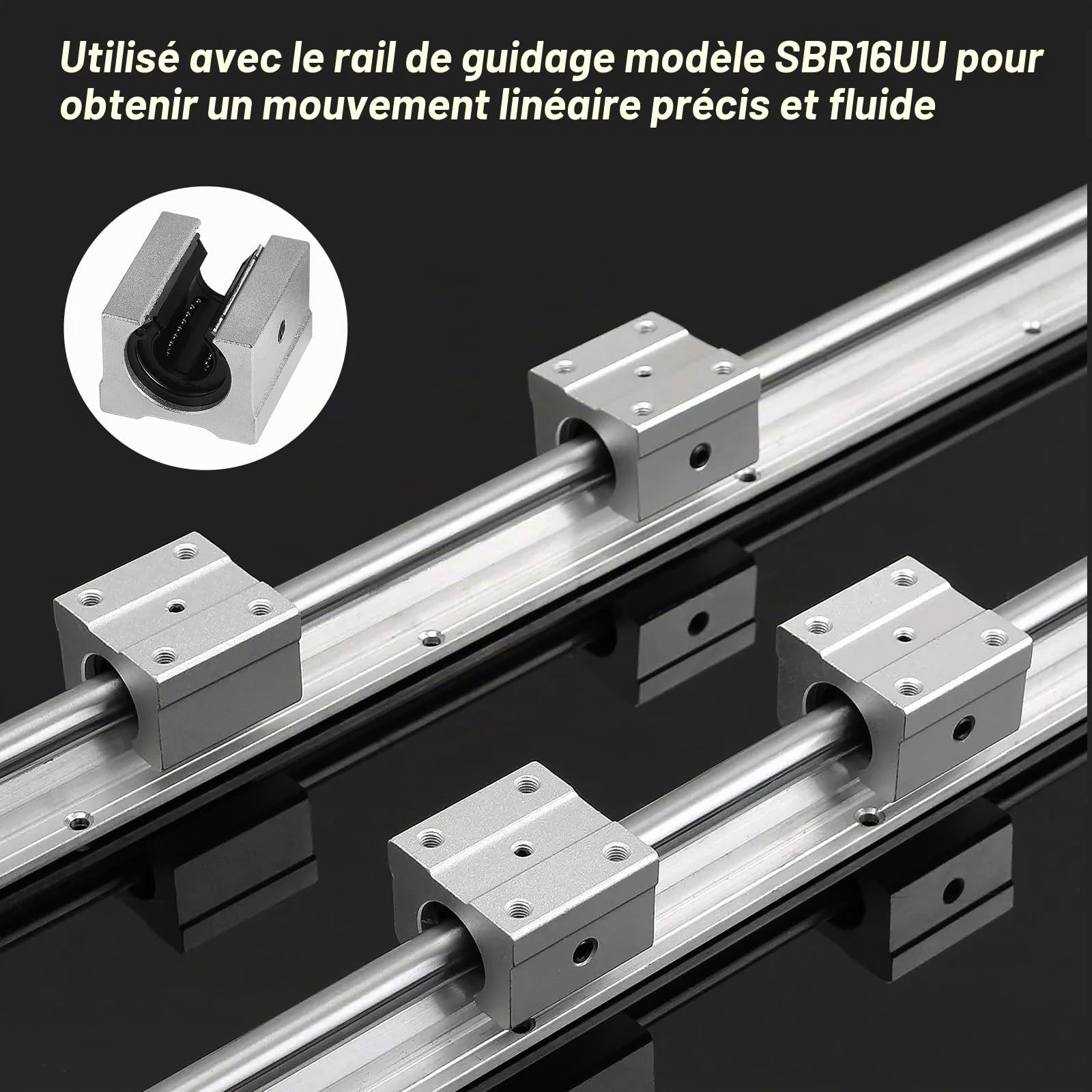 SWAWIS 4 Pièces SBR16UU Bloc Linéaire de Glissière à Roulement, Alliage d'Aluminium Matériau, pour Machines Appareils électroniques CNC