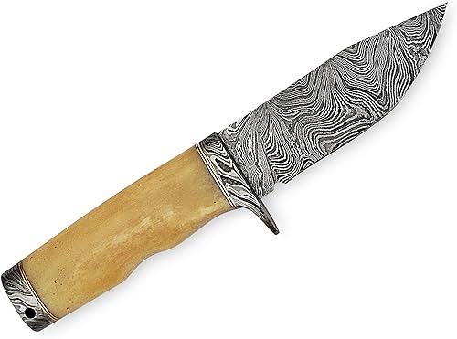 Miniatura 4 de SFG - Cuchillo Bowie de caza de hoja fija de 9 pulgadas, hoja de acero de damasco, mango de hueso de búfalo antideslizante, caza, camping,