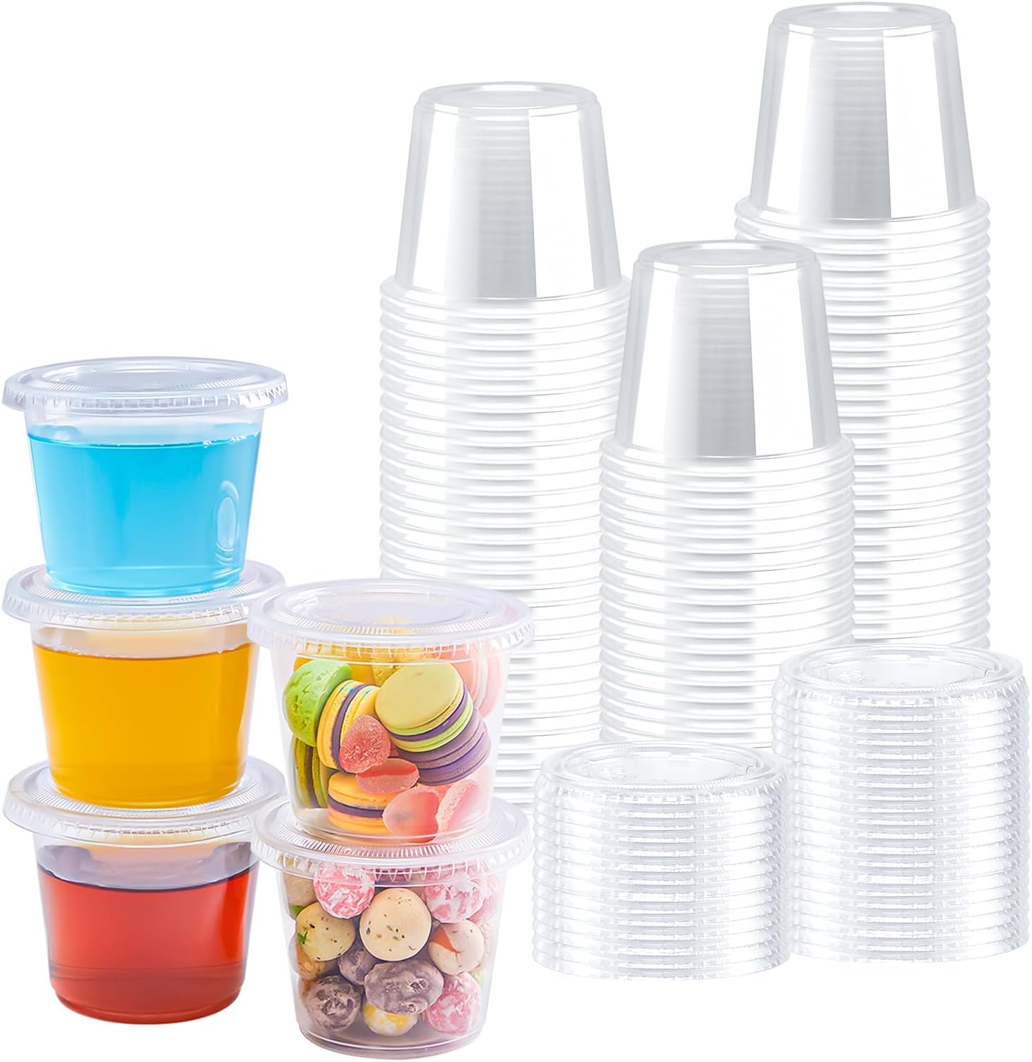 360 Sets 4 oz Plastic Portion Cups with Lids, Small Clear Jello Shot Cup, Disposable Plastic Condiment Containers for Sauce, Salad Dressing, Snacks
