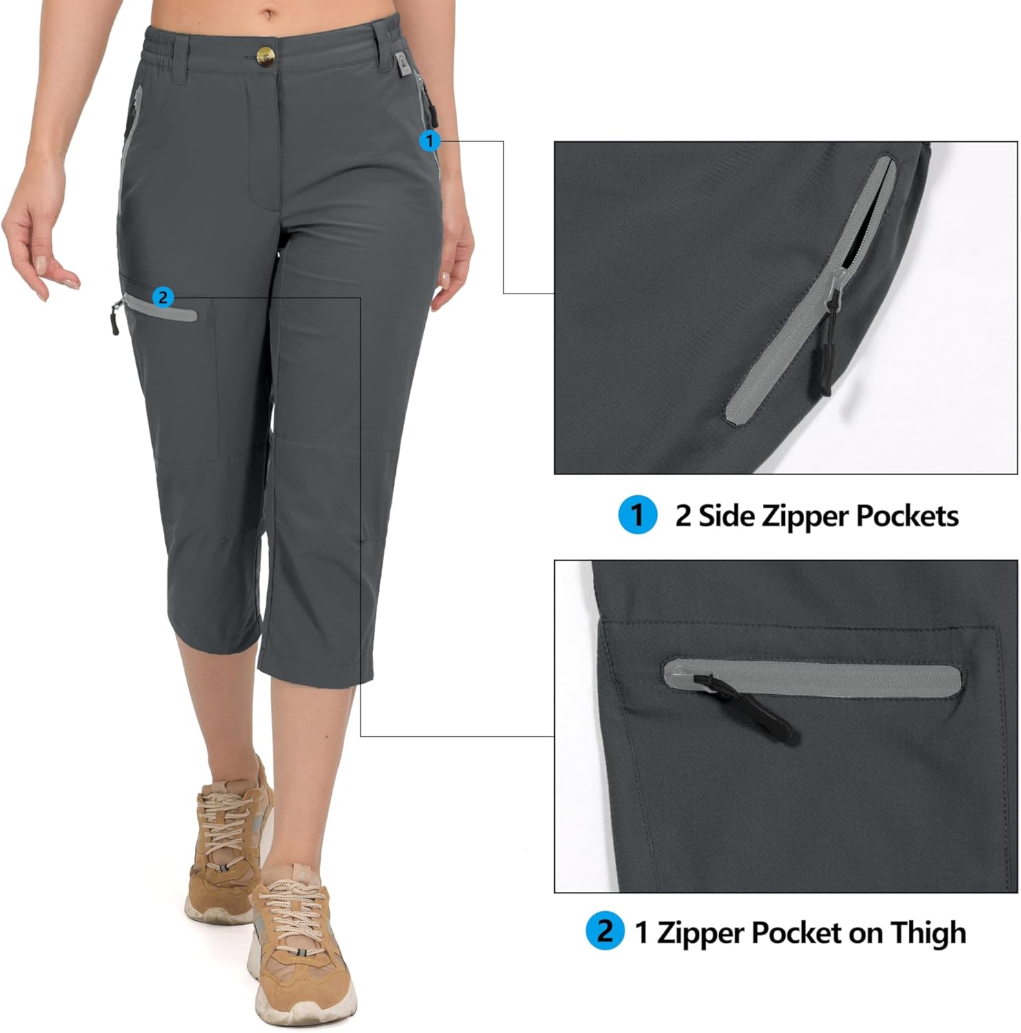 Mapamyumco Women's Cargo Capri Pants Hiking Capris Casual Travel Quick Dry Lightweight Outdoor with Zip Pockets