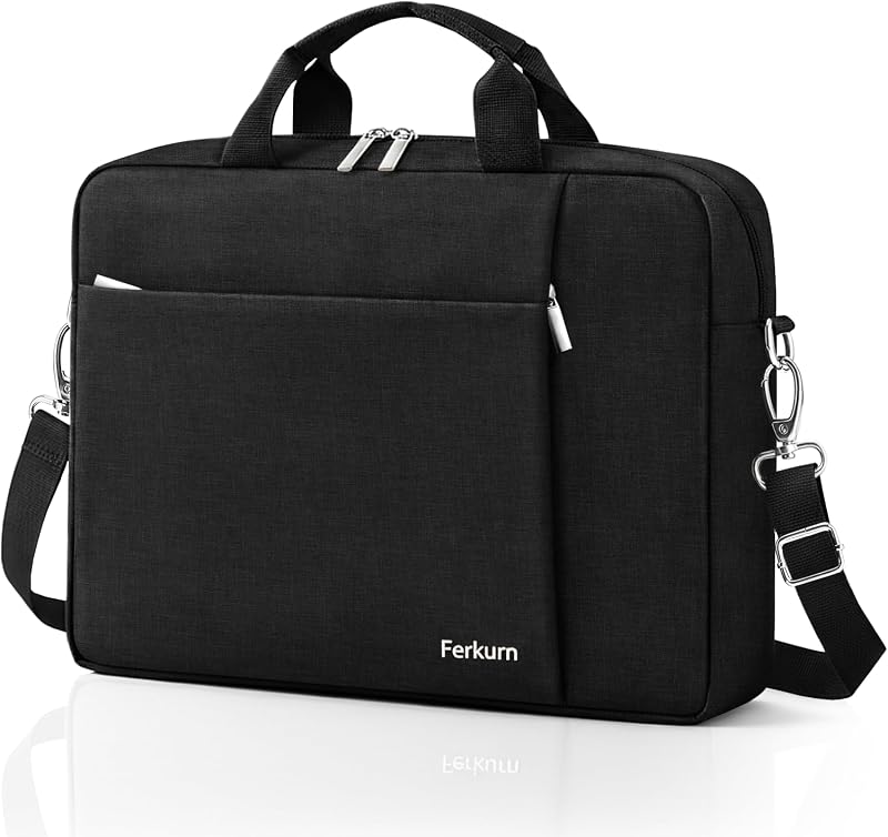 Ferkurn Maletín para computadora portátil para mujer y hombre, compatible con HP Envy Pavilion Omen/LG Gram/MSI/Dell Inspiron XPS/Lenovo/Acer, maletín tipo mensajero con correa para el hombro, negro, 14 pulgadas