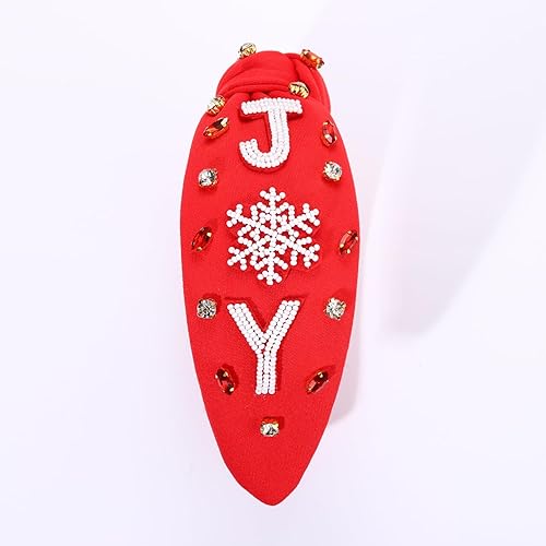 Miniatura 6 de NVENF Joy - Diadema roja de Navidad para mujer, diadema ancha con nudo superior con adornos de perlas de cristal, accesorio festivo para el cabello,